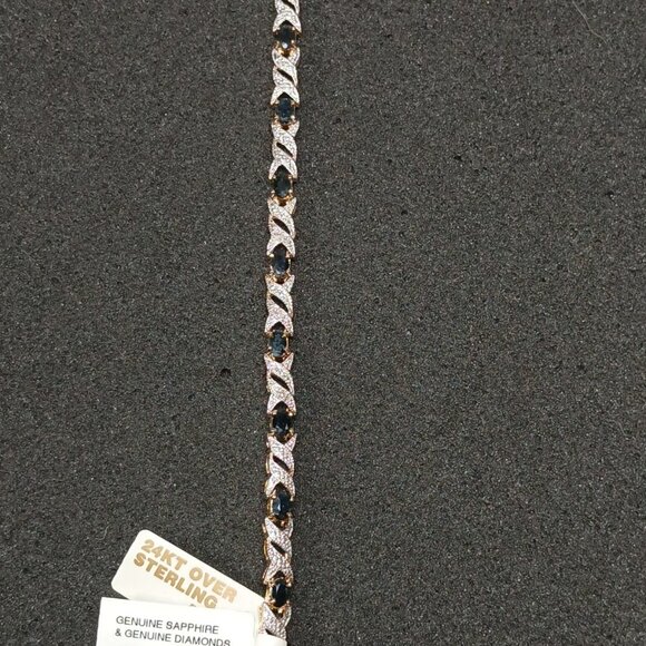 24K Gold Over Sterling Silver Sapphire Tennis Bracelet 7.25" 14g NWT - Picture 9 of 13